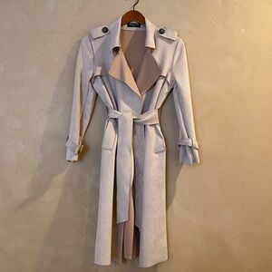 Few Moda New York Trench Coat Faux Suede Blush Pink w/ Tie Belt XS